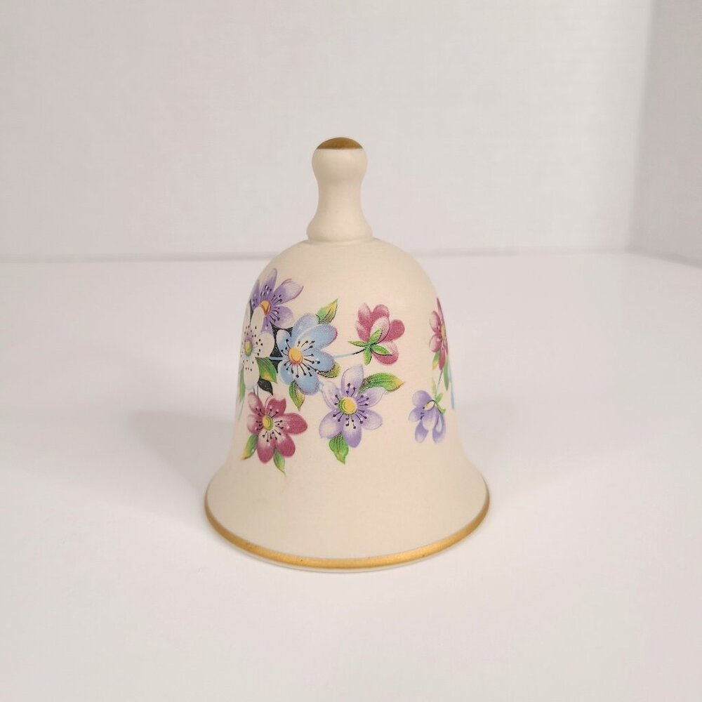 IBIS Aveiro Portugal Ivory Floral and Gold Trim Porcelain Bell